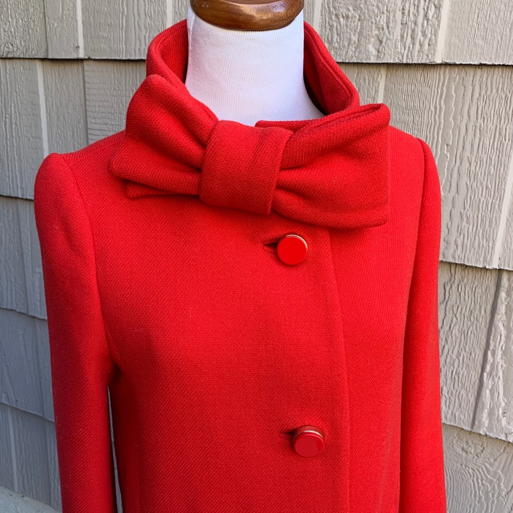 Red Kate Spade Bow Collar Wool Coat Sz 4 Small